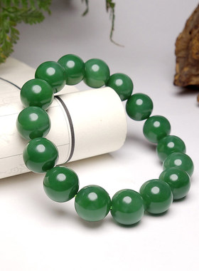 和田玉碧玉菠菜绿手串无黑点