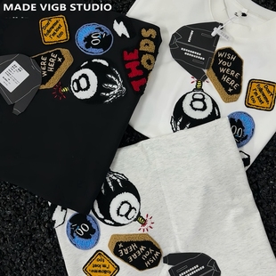 学院风立体毛圈刺绣质感T恤男女 美式 VIGB 原创国潮纯棉重磅短袖