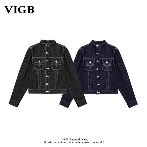 VIGB原创复古立领解构牛仔外套