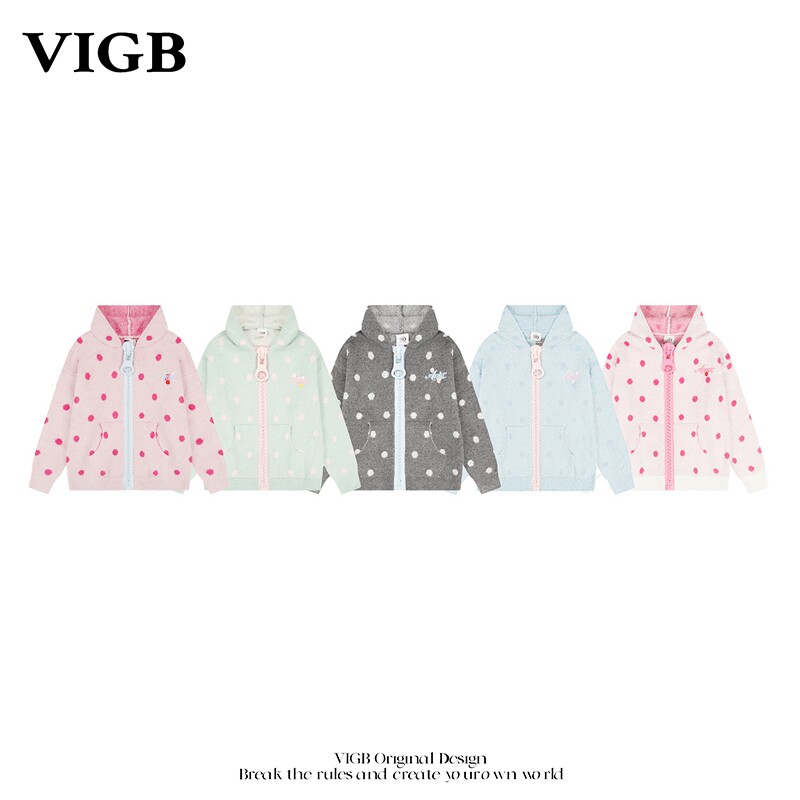 VIGB 原创国潮美式波点撞色个性男女多巴胺连帽针织开衫外套情侣