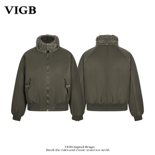 新款 毛领加厚棉服男女冬季 情侣保暖百搭棉服潮 原创国潮美式 VIGB