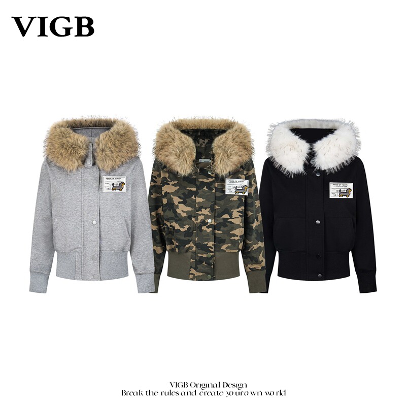 VIGB国潮迷彩连帽短卫衣外套帽衫