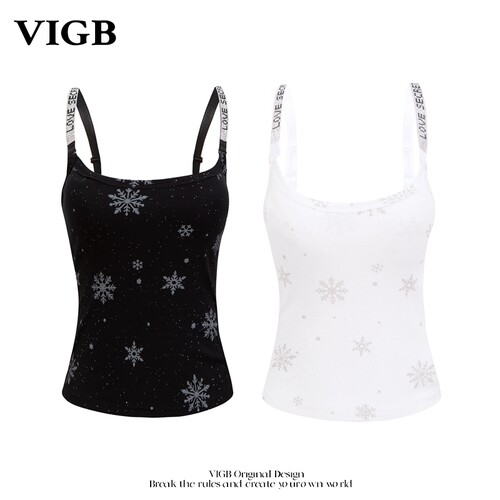 VIGB原创复古雪花烫钻挂脖背心