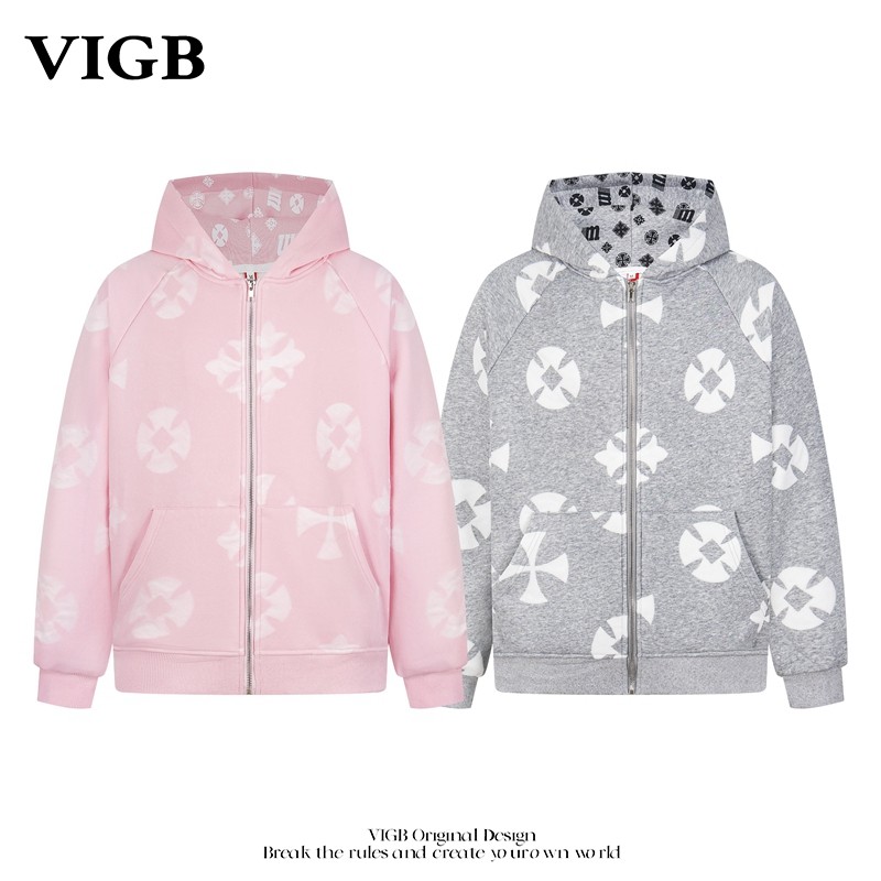 VIGB美式印花连帽拉链卫衣外套