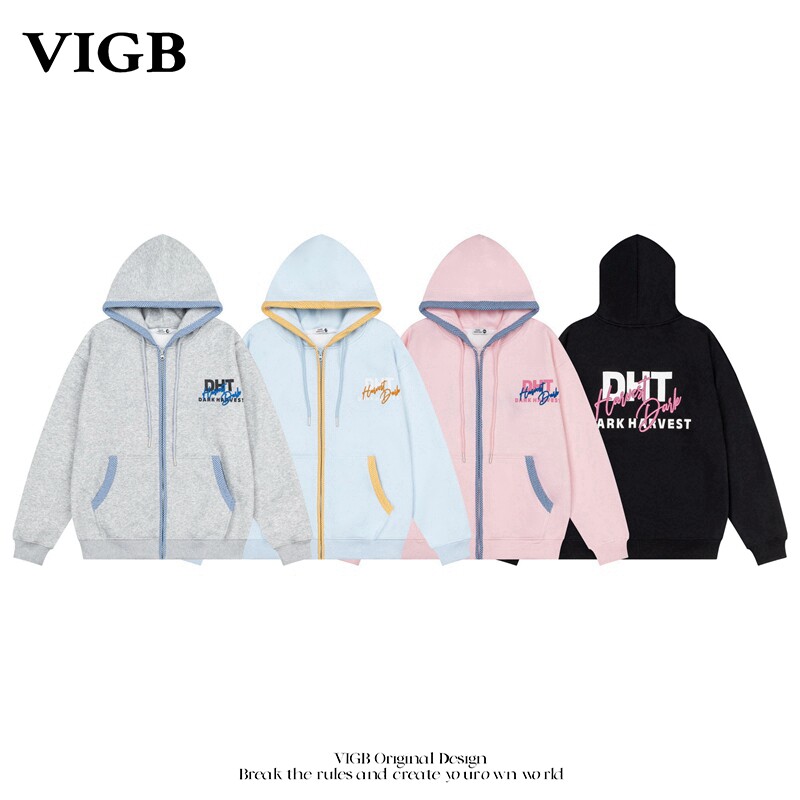 VIGB美式贝壳刺绣字母连帽卫衣