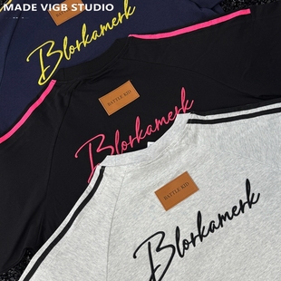 T恤 复古立体编织带皮标刺绣中性纯棉重磅短袖 VIGB 原创国潮美式