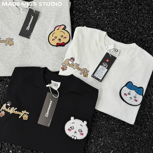 VIGB 原创国潮chiikawa乌萨奇趣味卡通魔术贴重磅T恤潮牌纯棉短袖