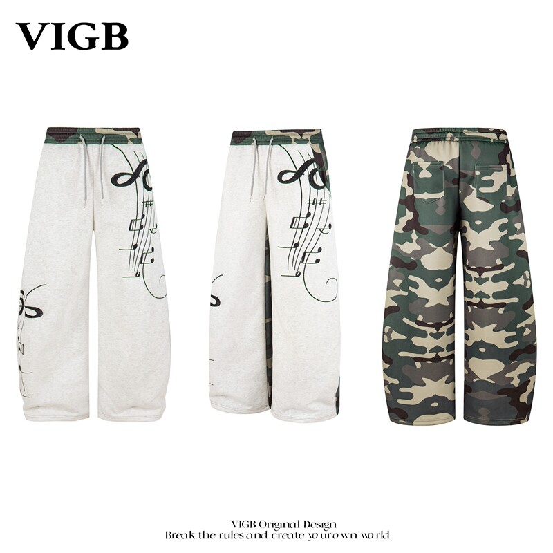 VIGB 原创国潮美式复古街头字母设计感卫裤宽松直筒阔腿拖地长裤