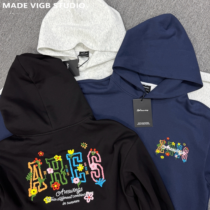VIGB 原创国潮重工刺绣重磅卫衣小众美式学院风情侣连帽卫衣帽衫