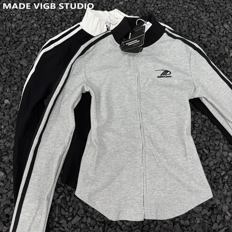 VIGB 原创国潮美式复古编织带刺绣立领卫衣辣妹掐腰修身外套短款