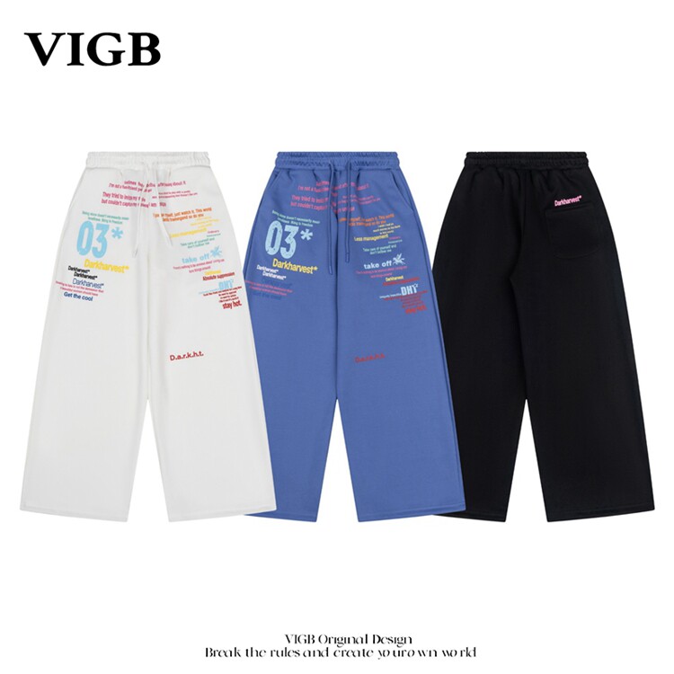 VIGB 原创国潮美式复古字母印花抽绳卫裤男女新款慵懒百搭休闲裤