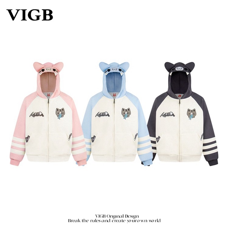 VIGB国潮刺绣拼色连帽卫衣男女