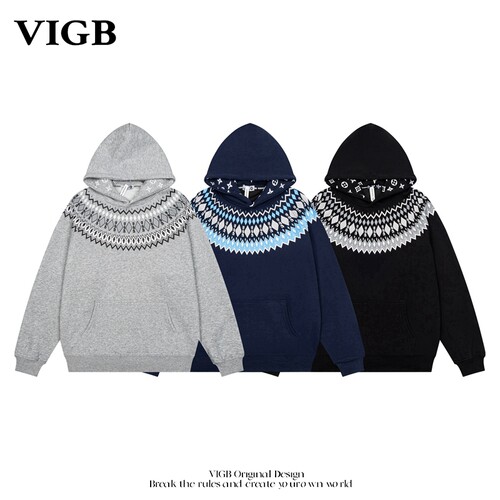 VIGB原创复古印花连帽卫衣帽衫