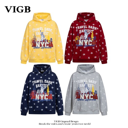 VIGB美式星星连帽卫衣秋冬帽衫