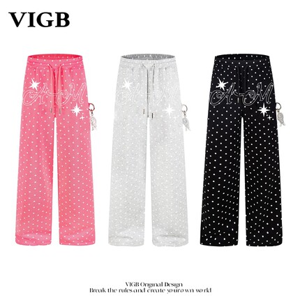 VIGB 原创国潮美式复古休闲波点阔腿裤小众设计宽松垂感显瘦长裤