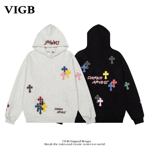 VIGB原创复古十字架刺绣连帽卫衣