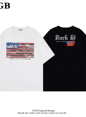 VIGB 原创国潮美式复古字母印花短袖T恤夏季宽松显瘦设计感半袖潮