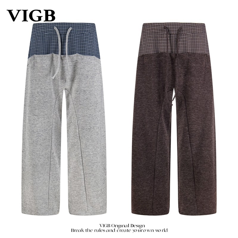 VIGB 原创国潮美式复古慵懒松弛格子拼接阔腿弯刀卫裤垂坠感男女,男装,休闲裤,淘宝优惠券,粉丝福利购,淘宝优惠卷