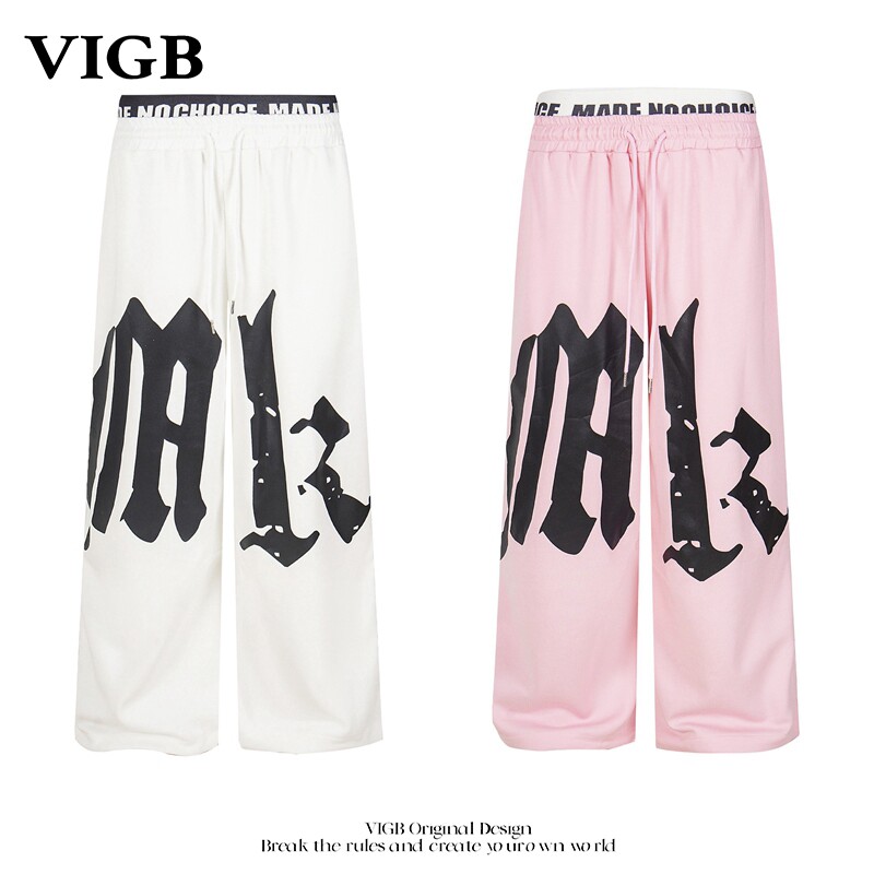 VIGB 原创国潮美式字母印花重磅卫裤男女秋季复古爵士舞运动长裤
