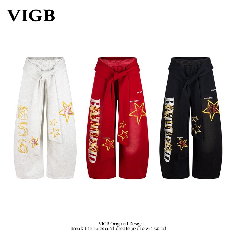 VIGB 原创国潮美式设计感字母星星飘带休闲卫裤男女嘻哈阔腿长裤,男装,休闲裤,淘宝优惠券,粉丝福利购,淘宝优惠卷