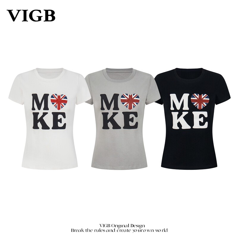 VIGB 原创国潮美式复古修身短款小个子女小众潮牌重磅短袖T恤上衣