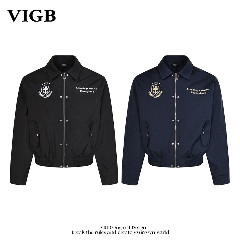 VIGB 原创国潮美式复古刺绣飞行员夹克男女cleanfit高街潮牌外套