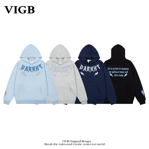 VIGB原创复古闪电字母连帽卫衣
