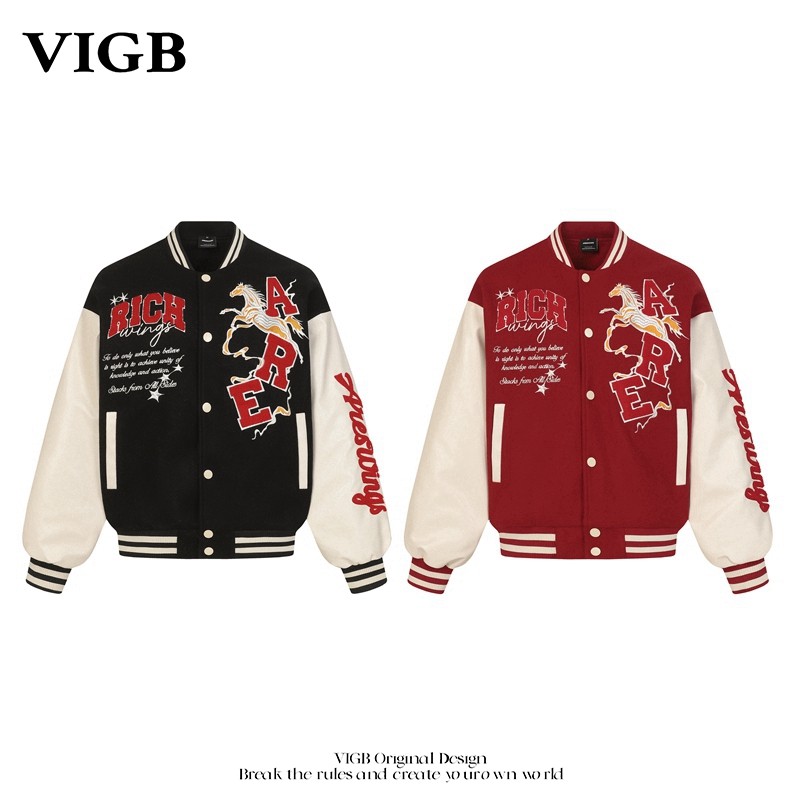 VIGB 原创国潮美式复古马年限定加棉棒球服男女休闲百搭外套ins潮