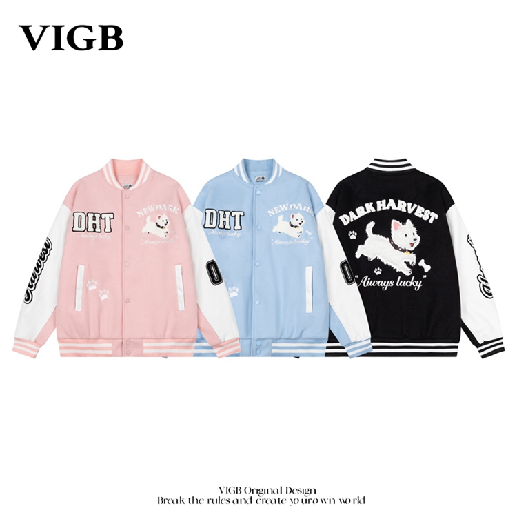 VIGB美式刺绣棒球棉衣情侣款
