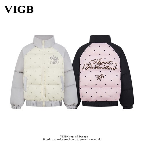 VIGB美式保暖撞色波点面包服外套