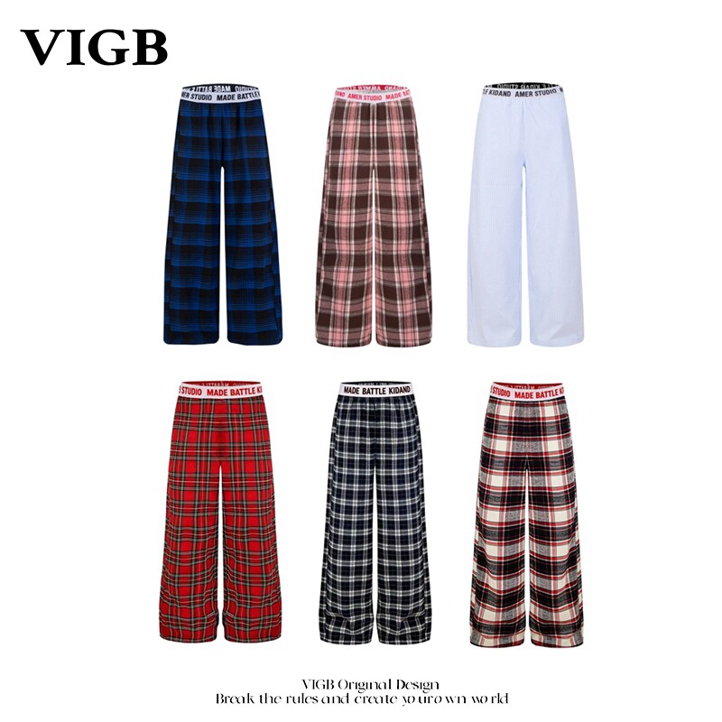 VIGB 原创国潮美式复古街头格子休闲裤男女宽松潮牌街头直筒裤