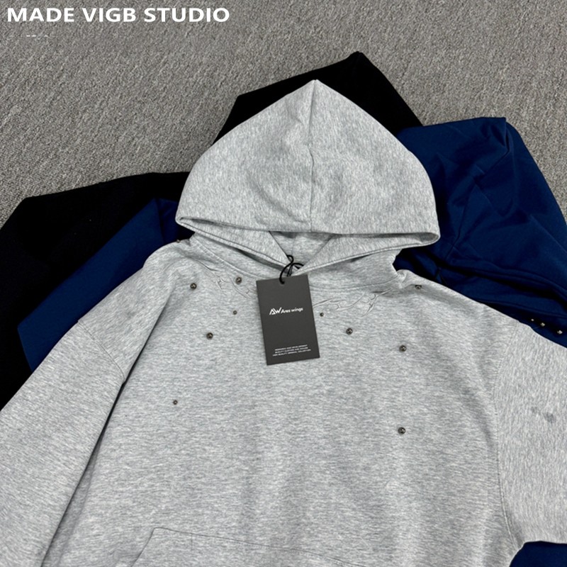 VIGB 原创国潮美式复古cleanfit钉珠小众刺绣连帽卫衣重工帽衫
