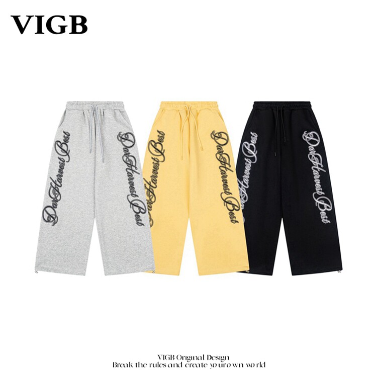 VIGB 原创国潮美式复古街头设计抽绳卫裤新款嘻哈hiphop运动长裤