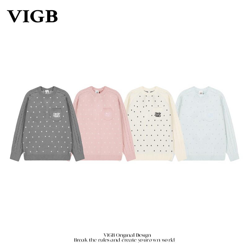 VIGB原创复古拼色宽松套头毛衣