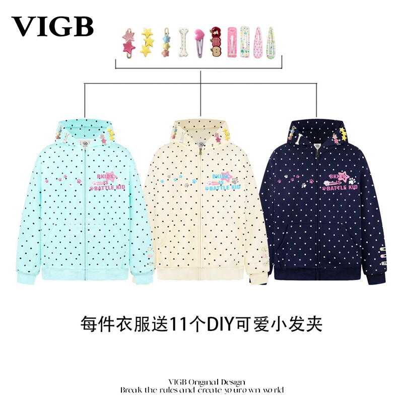 VIGB 原创国潮美式复古设计感波点连帽外套宽松男女春季新款卫衣