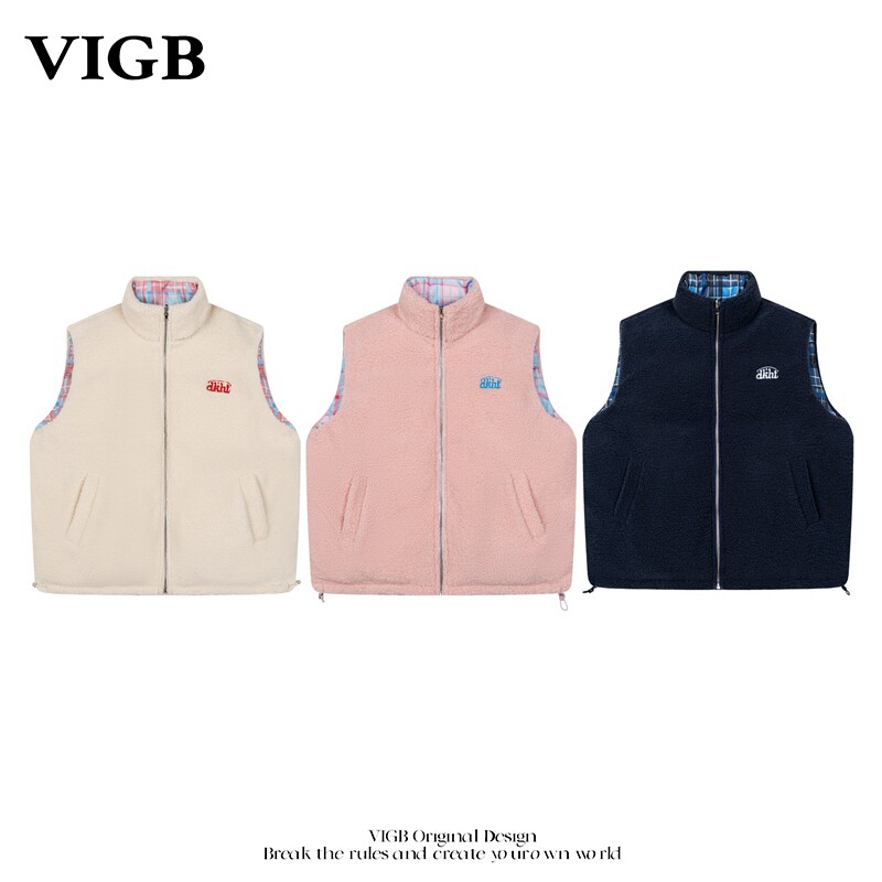 VIGB原创复古格子立领棉马甲