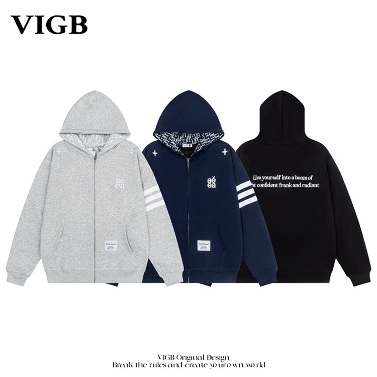 VIGB 原创国潮美式复古春季潮牌卫衣拉链男女情侣装休闲百搭外套