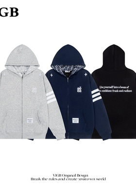 VIGB 原创国潮美式复古春季潮牌卫衣拉链男女情侣装休闲百搭外套