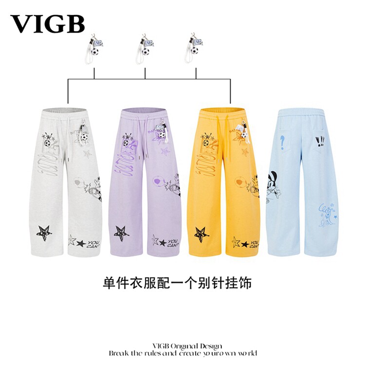 VIGB原创复古印花宽松阔腿卫裤