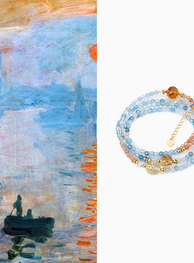 Shang原创 [海上日出] 天然海蓝宝手链女款黄水晶项链水晶手串