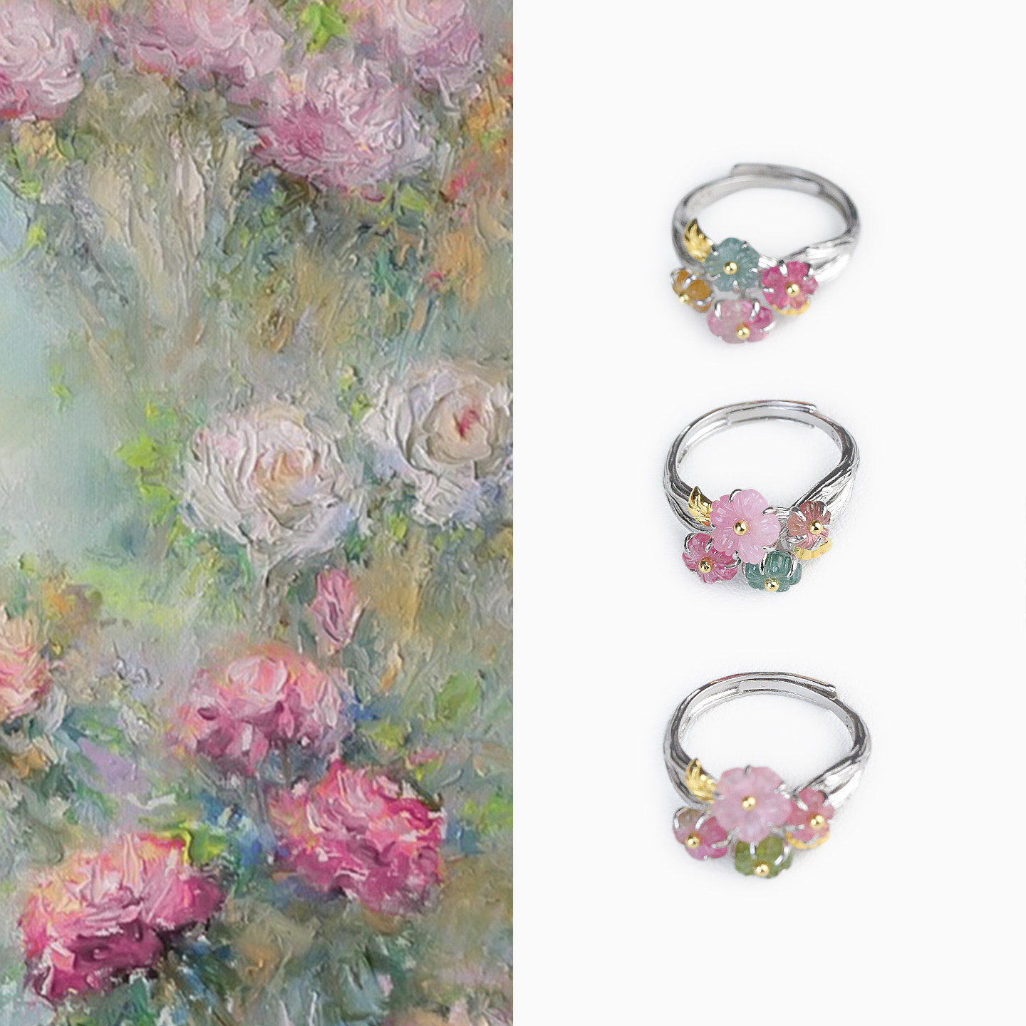 Shang原创「繁花」天然碧玺戒指女款小众设计925银活口戒指送礼,饰品/流行首饰/时尚饰品新,戒指/指环,淘宝优惠券,粉丝福利购,淘宝优惠卷