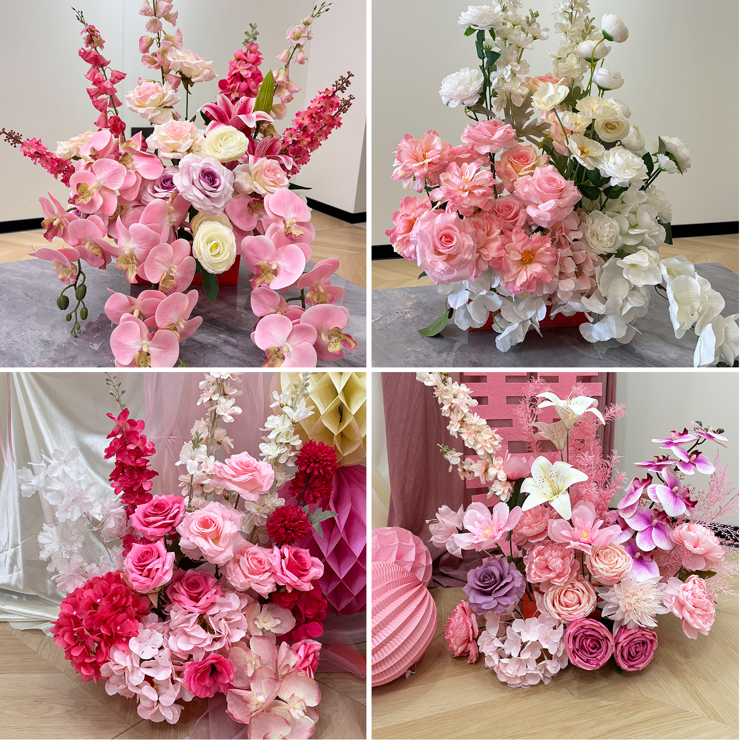 粉色床头茶几仿真花艺氛围感道具