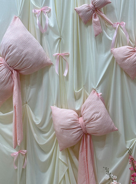 粉色蓝色抱枕蝴蝶结单品生日布置装饰结婚订婚场景装饰品拍照道具