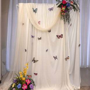 蝴蝶纱幔奶白布幔支架莫奈仿真花支架生日结婚婚房拍照背景布在家