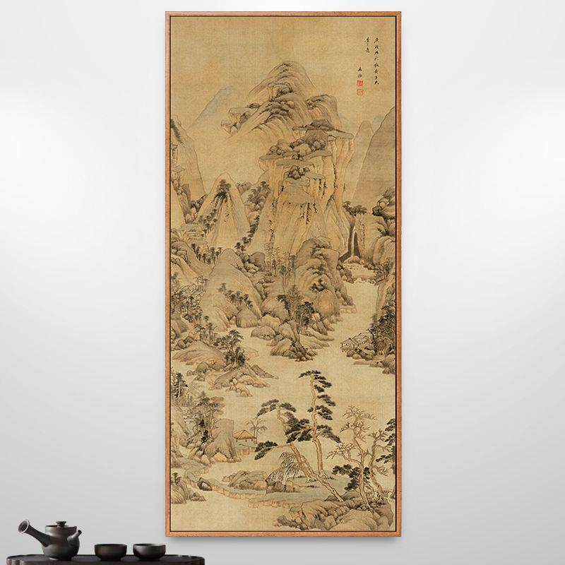 远山岗峦图王鉴山水画新中式装饰画走廊竖版挂画中国风古画仿古