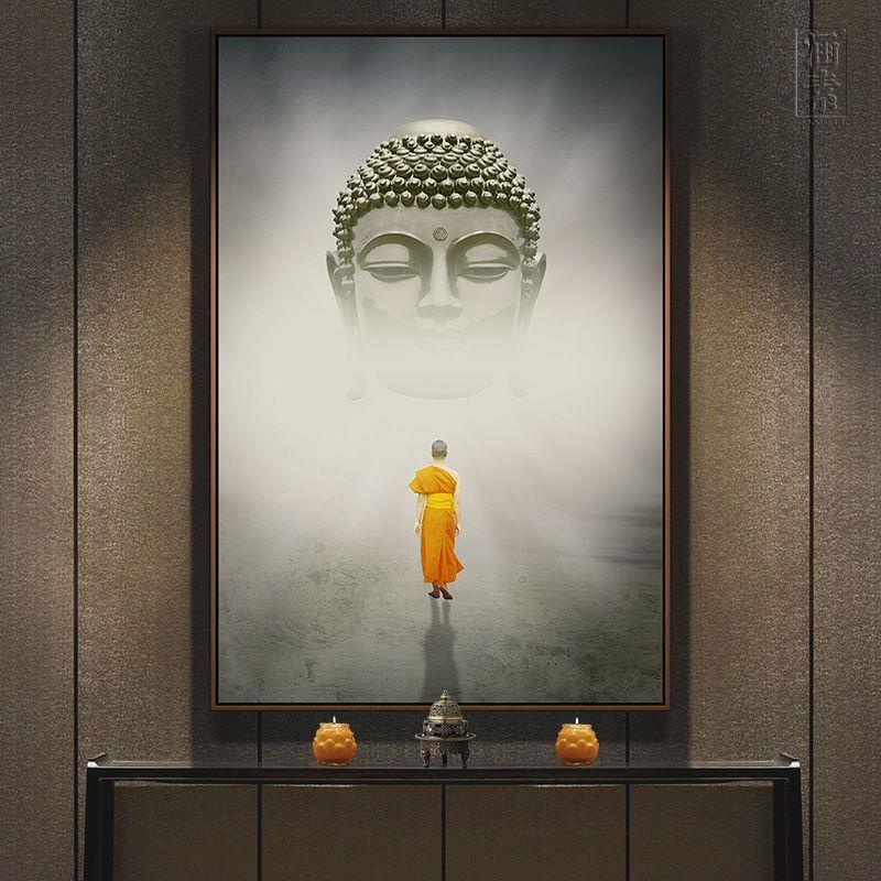 中式如来佛主佛画中堂供奉装饰画玄关佛像画禅意墙画巨幅壁画挂画