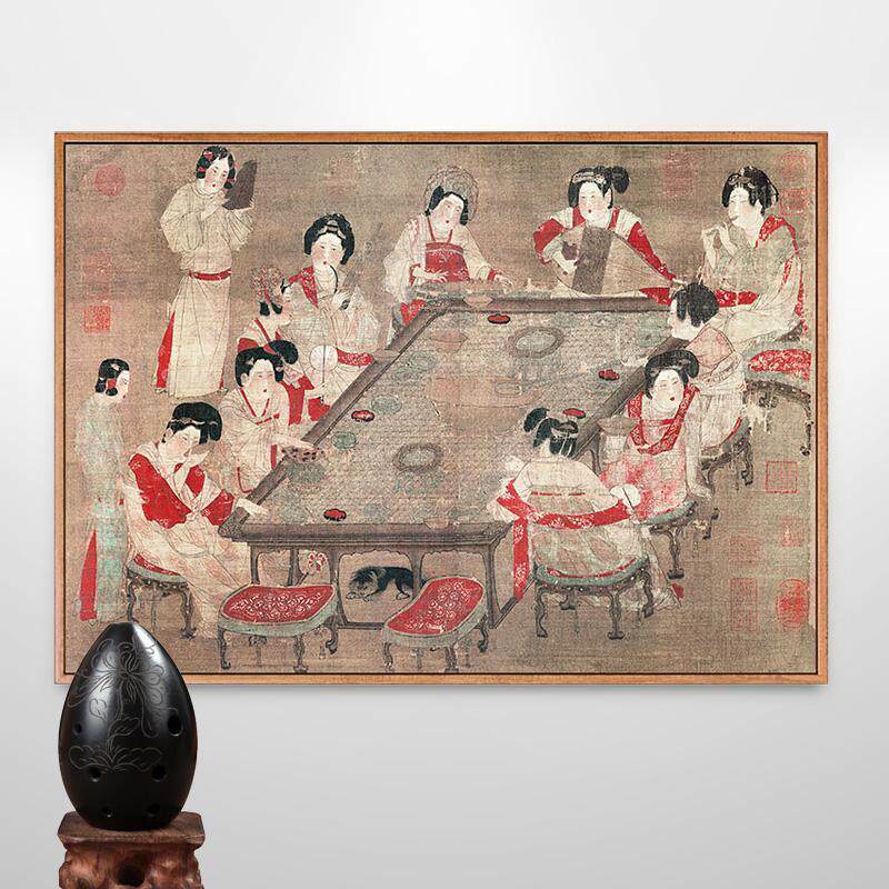 唐代宫乐图唐宫仕女图挂画新中式餐厅装饰画古代人物画古画仿古