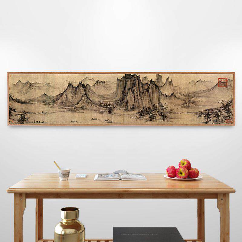 秋江渔艇图许道宁宋代山水画新中式客厅装饰画横版挂画中国风古画