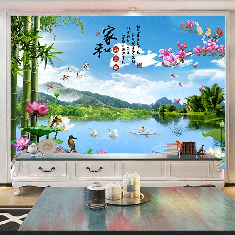 新中式家和万事兴电视背景墙贴画立体风景自粘壁画客厅沙发装饰画图片