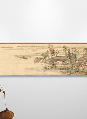 鹤听琴图古画山水画新中式书房装饰画茶室茶桌背景墙挂画仿古壁画